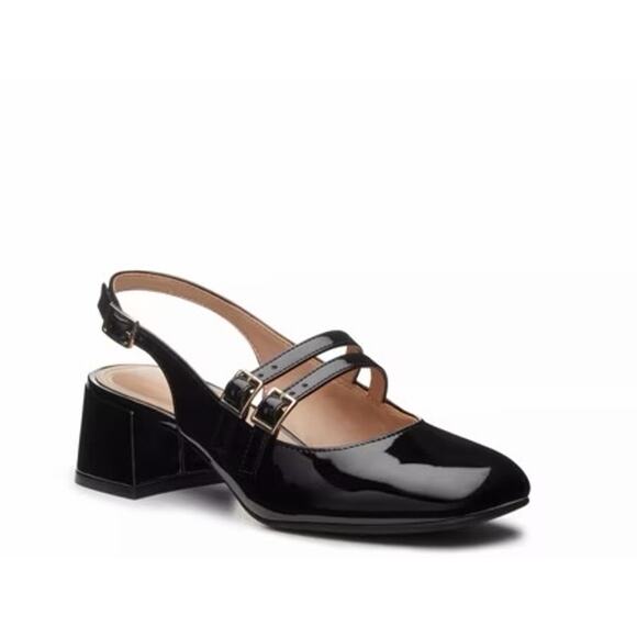 Kelly & Katie Shoes - NIB Kelly & Katie Sz 6 Black Faux Patent Leather Pimmie Double Strap Mary Janes